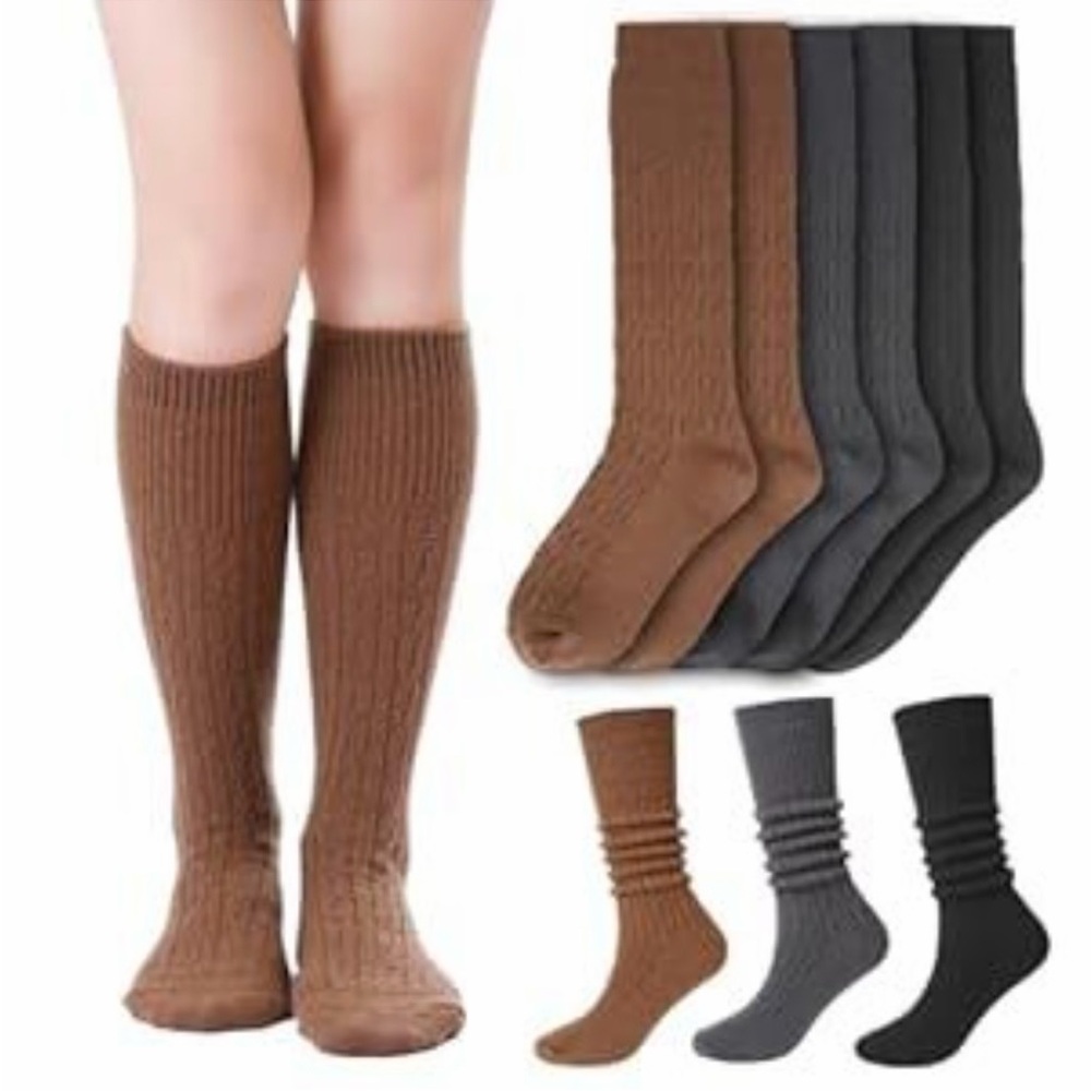 Comfort Ribbed Knee-High Socks - Brown & Gray Multipack